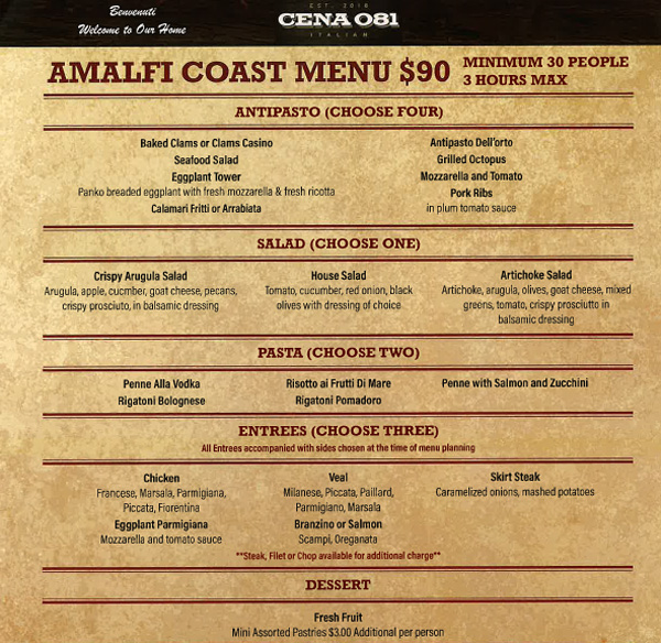 Cena 081 - AMALFI Menu Cena 081 - AMALFI Menu