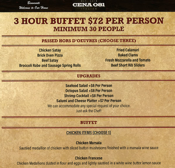 Cena 081 - Buffet Menu Cena 081 - Buffet Menu