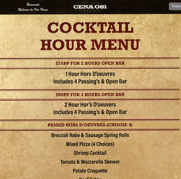 Cena 081 - Cocktail-Hour Menu Cena 081 - Cocktail-Hour Menu