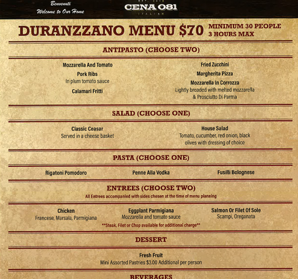 Cena 081 - DURANZZANO Menu Cena 081 - DURANZZANO Menu