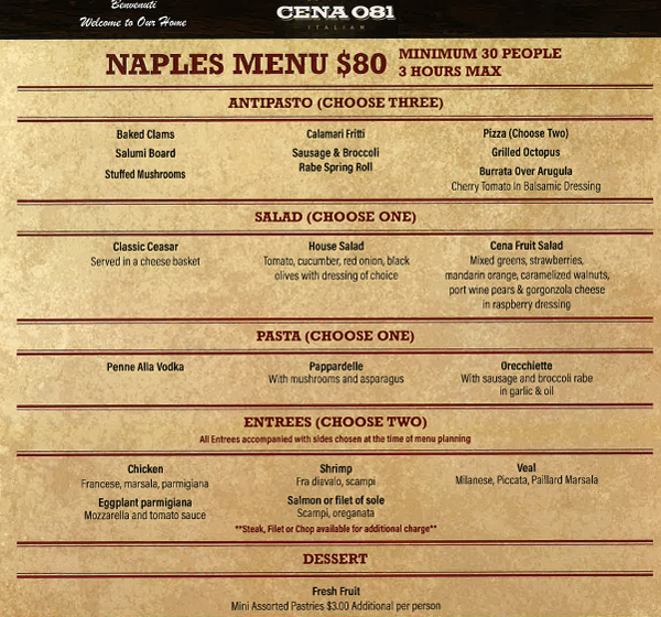 Cena 081 - NAPLES Menu Cena 081 - NAPLES Menu