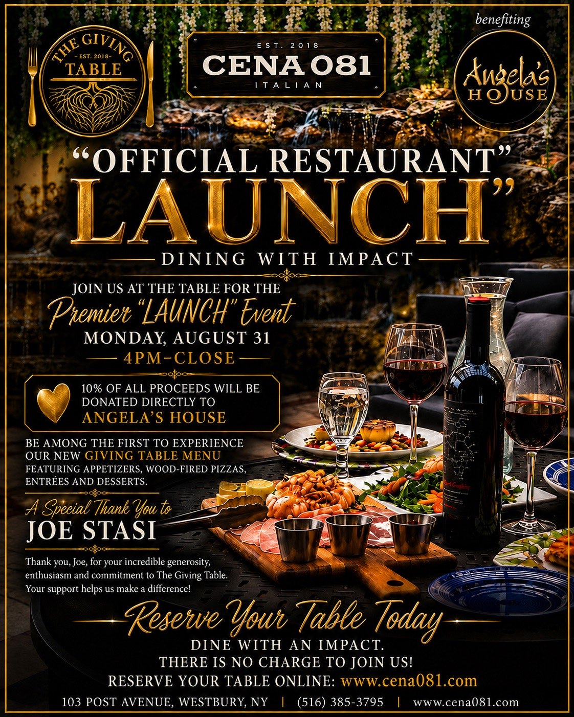 Official Restaurant Launch at CENA 081, August 31, 2026